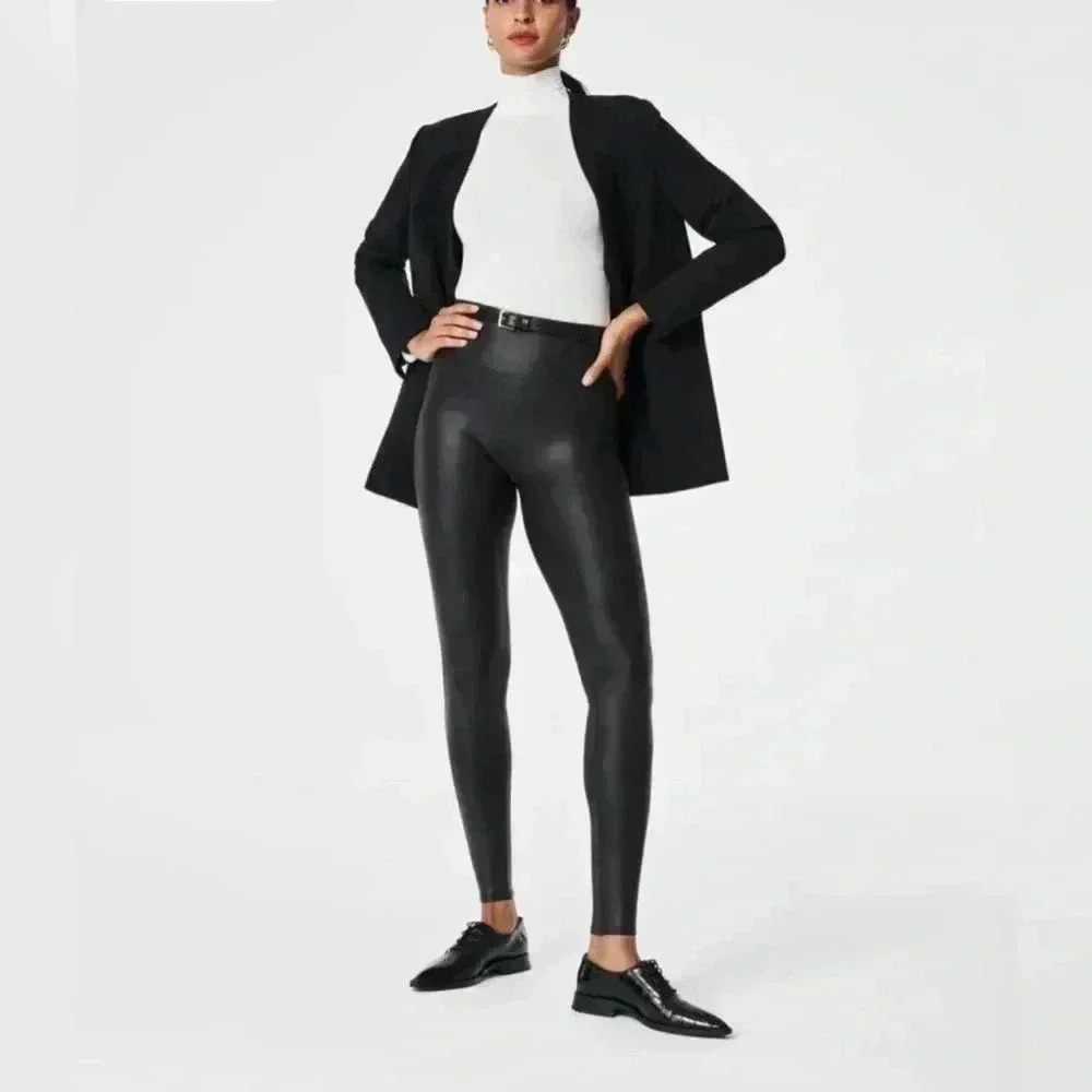 Spanx Faux Leather Leggings Pants Women’s Size XS 0 Black Style# 2437 $98